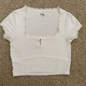 PacSun White Lace Trim Crop Top
